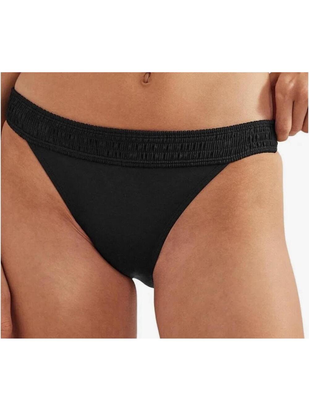 NWT Boden Solid Black Milos Smocked Eco Friendly Bikini Bottoms Size US 16-18